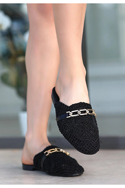ALFA AKSESUAR 03 Emert Black Braided Slippers