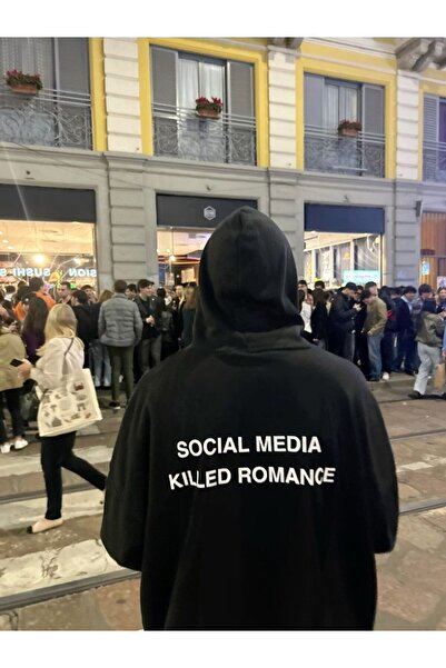 SVART WEAR Social Media Killed Romance hanorac cu imprimeu cu glugă din bumbac trendy fancy