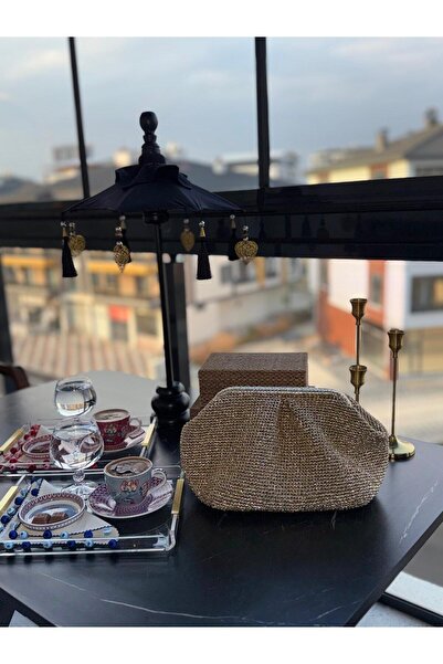 gulora Altın Rengi Metalik İp El Örgüsü "Cloud" Clutch Abiye Çanta