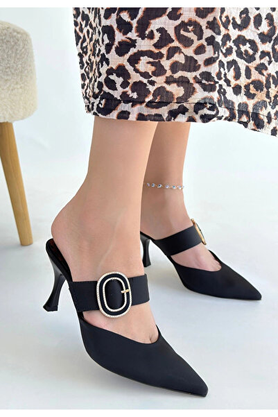 ALFA AKSESUAR 03 Yote black satin heeled slippers