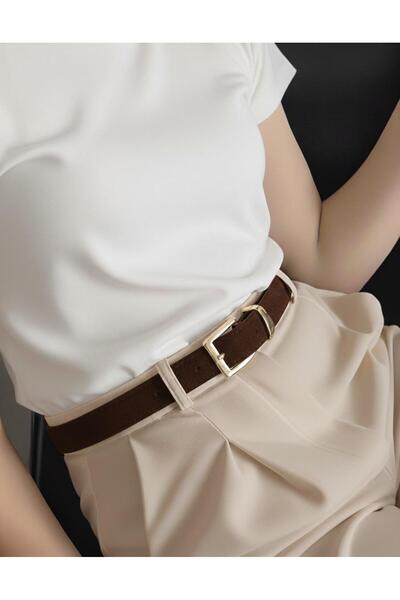 Mynoa Elegant Gold Buckle Suede Belt, Women's Belt, Coat Belt, Trouser Belt.