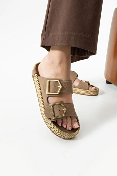 ALFA AKSESUAR 03 Loera Mink Nubuck Double Buckle Slippers