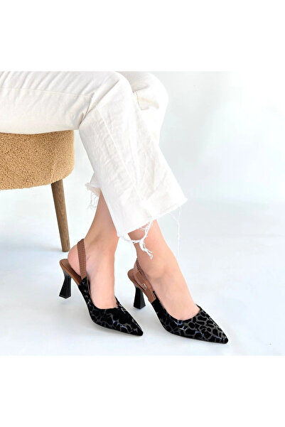 ALFA AKSESUAR 03 Toran Black Patent Leather Black Suede Detailed Heeled Shoes