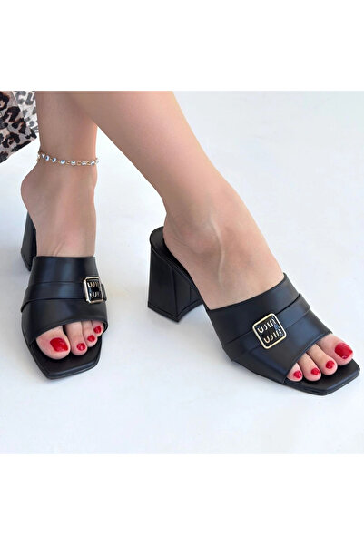 ALFA AKSESUAR 03 Taver black leather high heel slippers