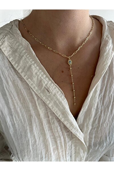 Charmist 14K Çelik Üzeri Altın Kaplama Ataç Zincir Göz Y Kolye