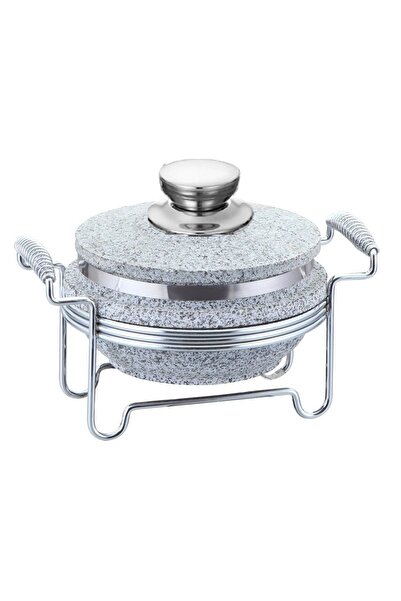 ELEGANT HOME Stone pot with lid and 14cm stainless steel heating base