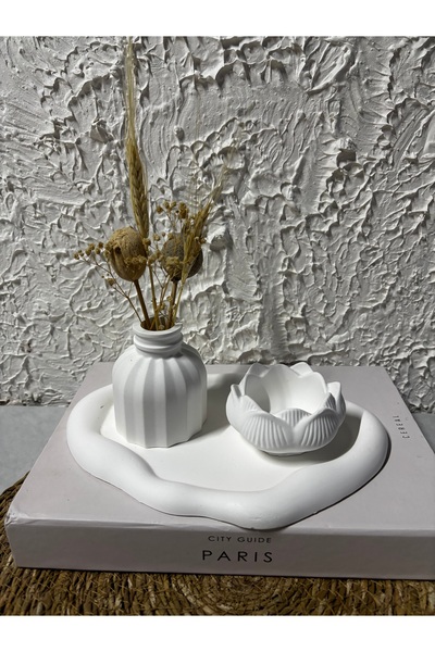 Zigzag Home Decorative 3 Piece Cloud Plate and Vase Candle Holder Set Bohemian Style Design Set of 3