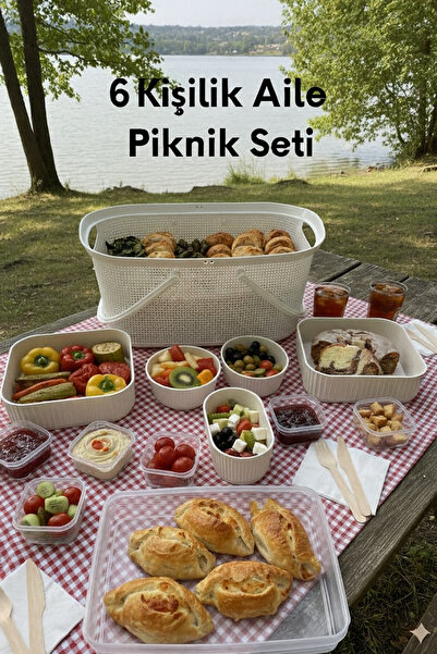 İ&A HOME 6 Kişilik Aile Piknik Seti – Saklama Kabı Seti + Büyük Piknik Sepeti (12 Parça)
