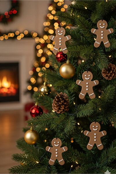 DecoVera 7cm Zencefil Kurabiye Adam 6 Adet Set Yılbaşı Ağacı Süsü Gingerbread Man Kapı, Şömine Yeni Yıl Süsü