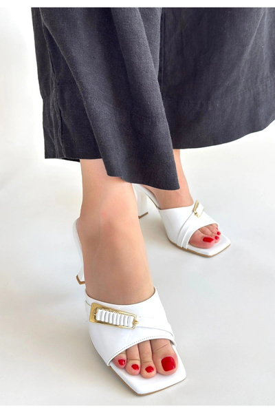 ALFA AKSESUAR 03 Sief white patent leather high heel slippers