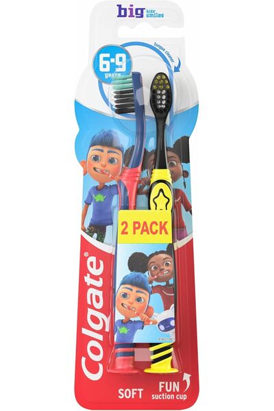 Colgate فرشاة أسنان للأطفال، من 6 إلى 9 سنوات، عبوة من قطعتين