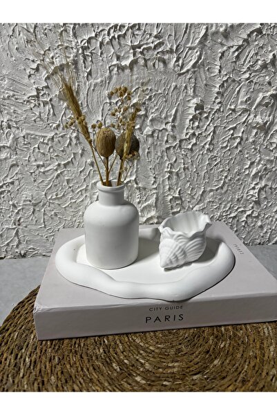 Zigzag Home Set decorativ de 3 bucăți de farfurie și vază pentru lumânări, design în stil boem, set de 3