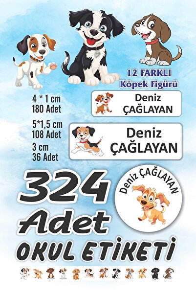 Vice isim Baskılı Defter Kalem Okul Etiketi (324 Adet Sevimli Köpek Temalı Ki...