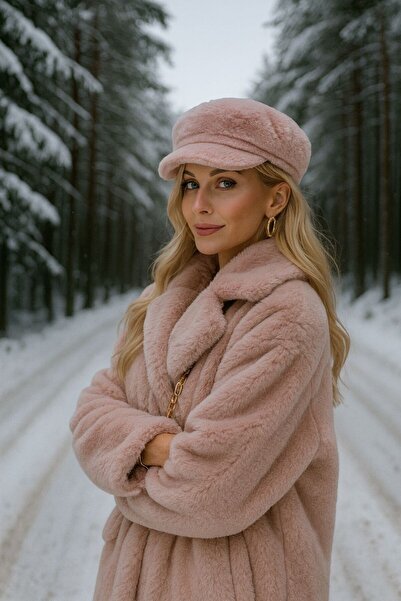 MARBERRY Pink Soft Textured Plush Women's Beanie Hat and Neck Warmer Set of 2