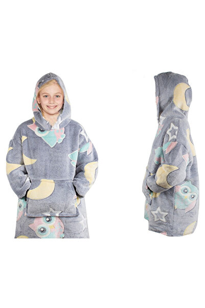 TECOS Children's blanket, sweatshirt type, Tecos®, universal size, pocket, phosphorescent elements, gray