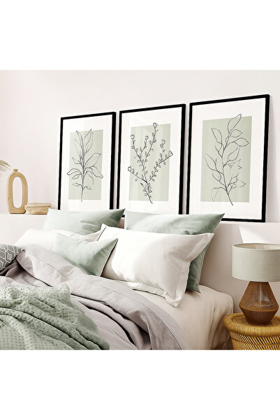 NT Handmade Laminated Framed Pvc Protected 3-Piece Abstract Leaf Pattern Uv Printing Mdf Wall Painting Set