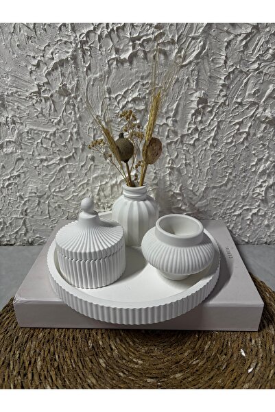 Zigzag Home Decorative 4-Piece Striped Tray Vase Candle Holder Box Set with Lid Bohemian Style Flower Vase