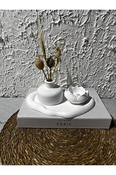 Zigzag Home Set decorativ de 3 bucăți de farfurie și vază pentru lumânări, design în stil boem, set de 3