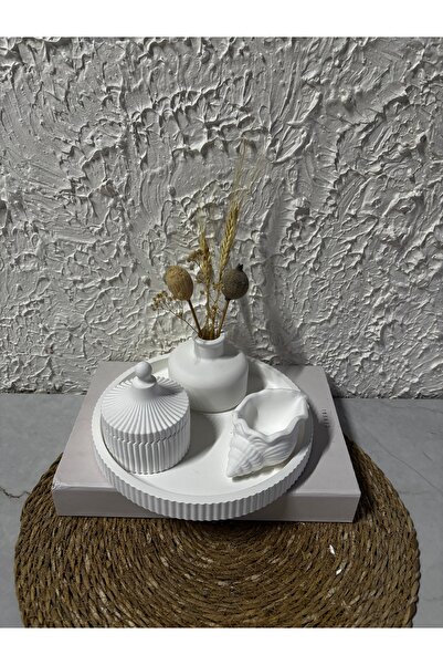 Zigzag Home Decorative 4-Piece Striped Tray Vase Candle Holder Box Set with Lid Bohemian Style Flower Vase