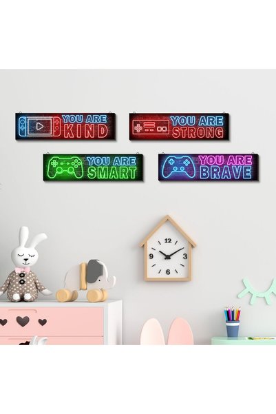 Today Idea Motivational Neon Gaming Wall Art - 4 Pieces, 12 x 3 inch