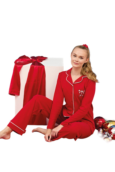 Over Sleep by Poleren Over Sleep 3254 Kadın Önü Düğmeli Yı Pijama Takımı