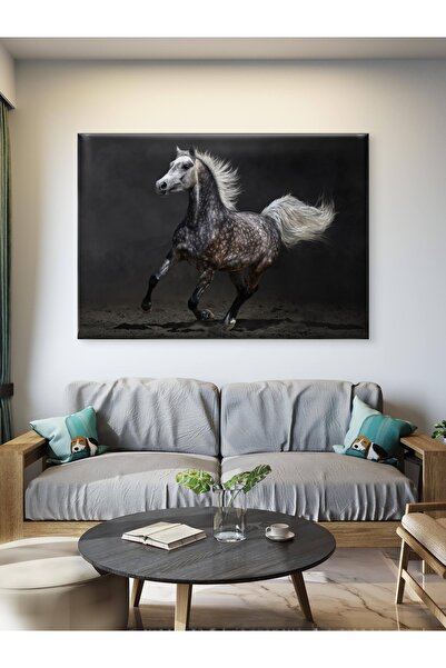 ESLEM Koşan At Elegan Vahşi Ruh Siyah Arka Plan Dijital Baskı Dekoratif Kanva...