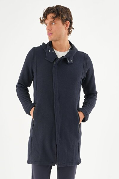 Cekmon Erkek Kapüşonlu Fermuarlı Cepli Triko Uzun Salaş Spor Hırka