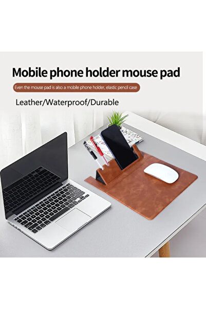 Generic 3-in-1 Desk Mat: Mouse Pad, Phone Stand & Pen Holder – Waterproof, Black, 37x22.5cm