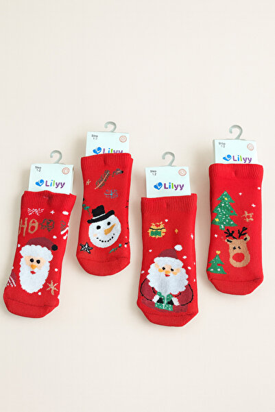For My Baby 4 Pairs of Baby Kids Socks with Christmas Pattern