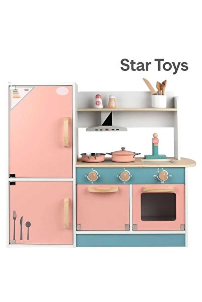 STAR TOYS Wooden toy kitchen for children with refrigerator and oven – Pink