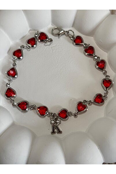 bijoux uniques Red Heart Letter K Women's Bracelet