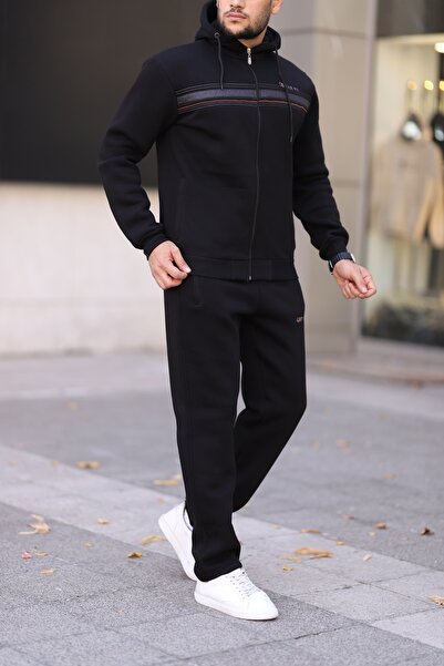 Fors Life Relaxed Men's Cotton Inside K Hooded Tracksuit Set, Black