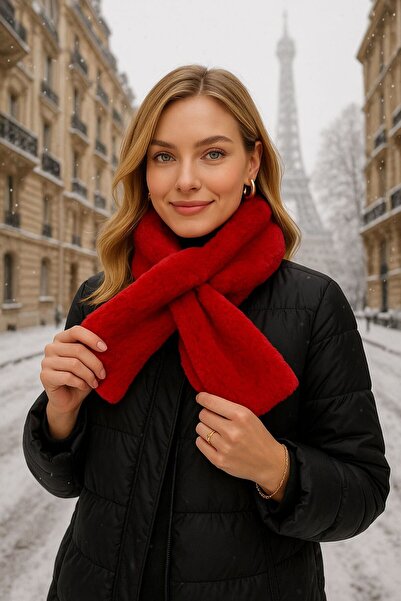 BALIENTE Red Soft Textured Plush Women's Beanie Hat and Neck Warmer Set of 2