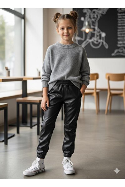 Masal Dünyası Bursa Girls' Leather Trousers with Elasticated Pockets, Ages 6-16
