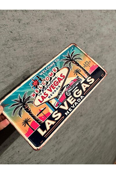 TEMİZİŞPLAKA Dekor Plaka, Las Vegas Plaka, Retro Model, 15x30 cm, 2D BASKI, A...