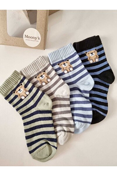 Moonys Socks Collection Set de 4 șosete pentru copii cu model de ursuleț în d...