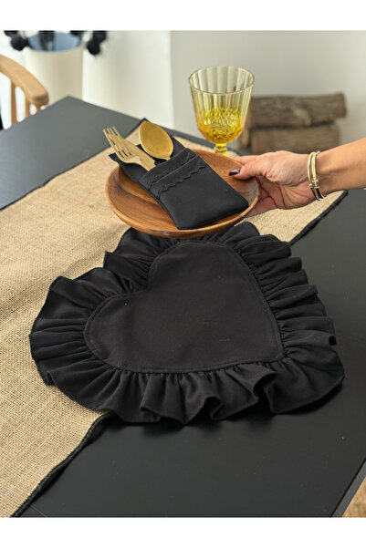 KaiAtelier 2 τεμάχια Lune Heart Ruffled Linen Black Supla / Αμερικανικό σερβί...
