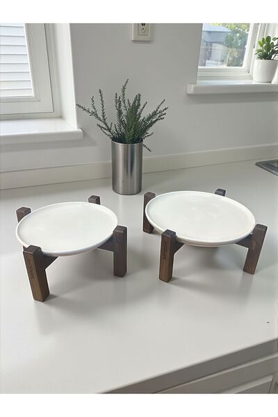 Bambum Alpina Set of 2 Black Bamboo Footed Ceramic Presentation Plates 17cm and 26cm, Serving Plate