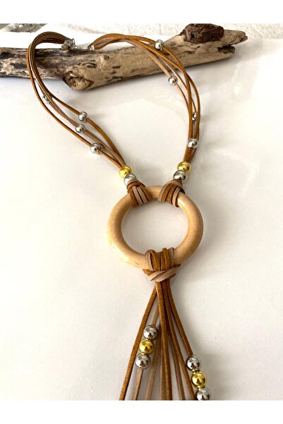 canan dizayn BOHEM OTANTİK AHŞAP HALKALI SÜET İP GOLD, SİLVER BONCUKLU KOLYE