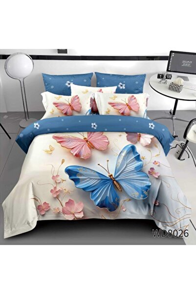 Primavara Lenjerie de pat dublă cu imprimeu digital 5D - Fluturi cu elastic (...