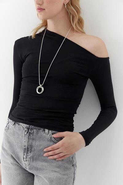 MARKALİSTE Boat Neck Off Shoulder Blouse Black
