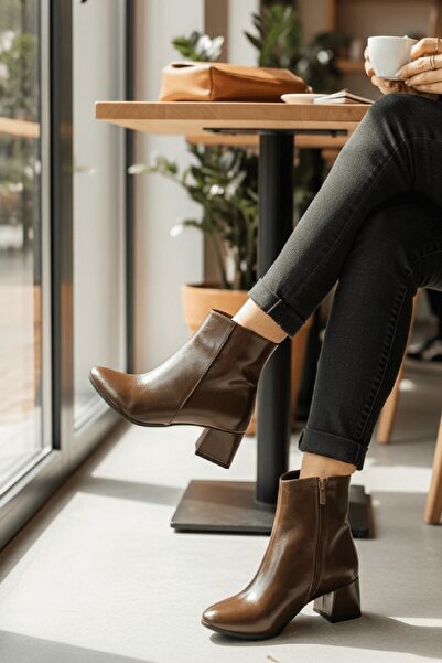 DİVOLYA Fiamma Brown Wrinkled (5 cm Heeled) Daily Use Women's Boots