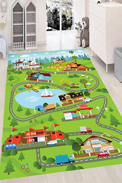 Reyhani Araba Deniz Yol Desenli Kaymaz Taban Makinede Yıkanabilir Çocuk Odası...