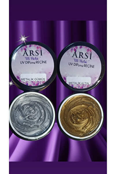 ARSİ UV dip reçine seti...Metalik gümüş 50 ml ve Metalik Altın 50 ml