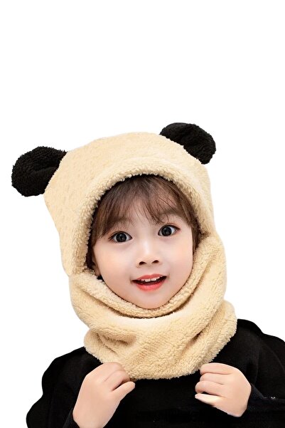 Nurnivus 2-4 Years Old Cute Panda Eared Children's Hooded Plush Beanie Welsoft Windproof Neck Collar Beanie