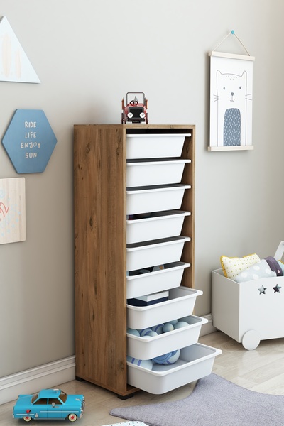 DEKOZUM KİDS 9 Sepetli Oyuncak Dolabı Organizer Saklama Depolama Box Çam-Beyaz