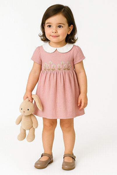 canmana kids&baby 100% Cotton Muslin Fabric Dress with Collar and Embroidery ...