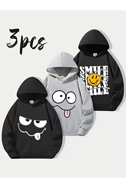 buendiakids مجموعة من مطبوع سترات بقلنسوة بوجوه مبتسمة للفتيات