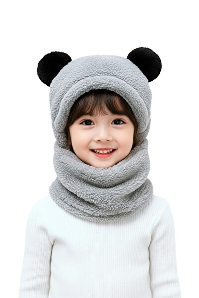 Nurnivus 7-10 Years Old Cute Panda Eared Children's Hooded Plush Beanie Welsoft Windproof Neck Collar Beanie