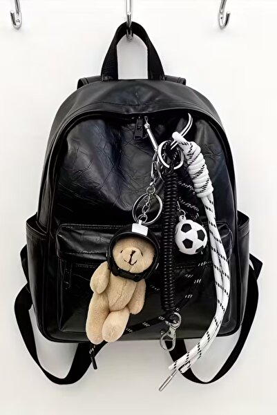 İLKYAZ Black and White Helmeted Teddy Bear Charm Bag Accessories (Bag Not Included)